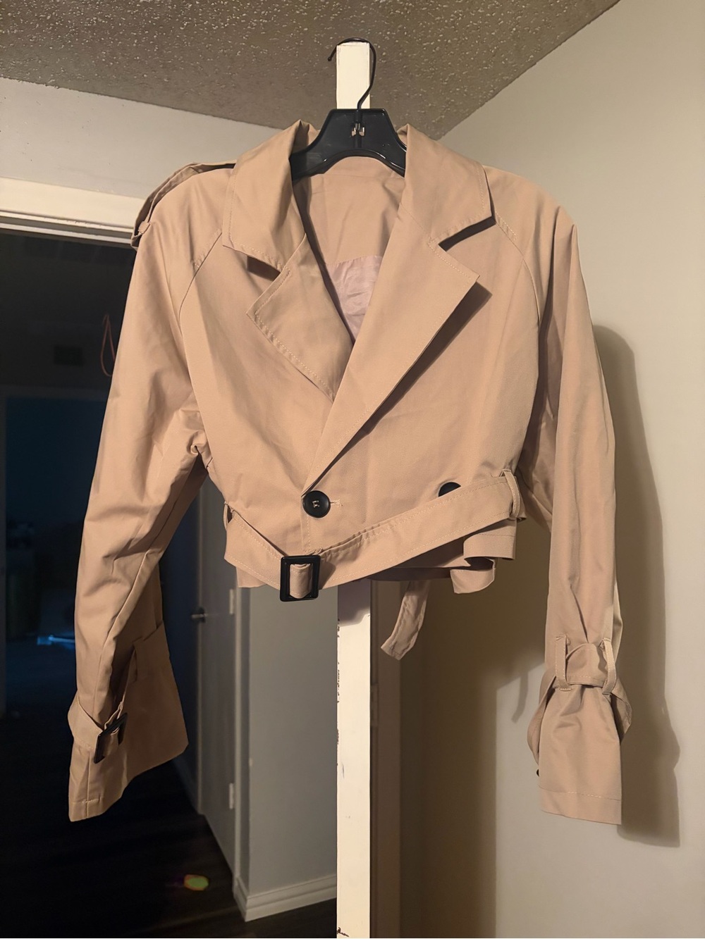 Cropped Beige Trench Jacket with Belt